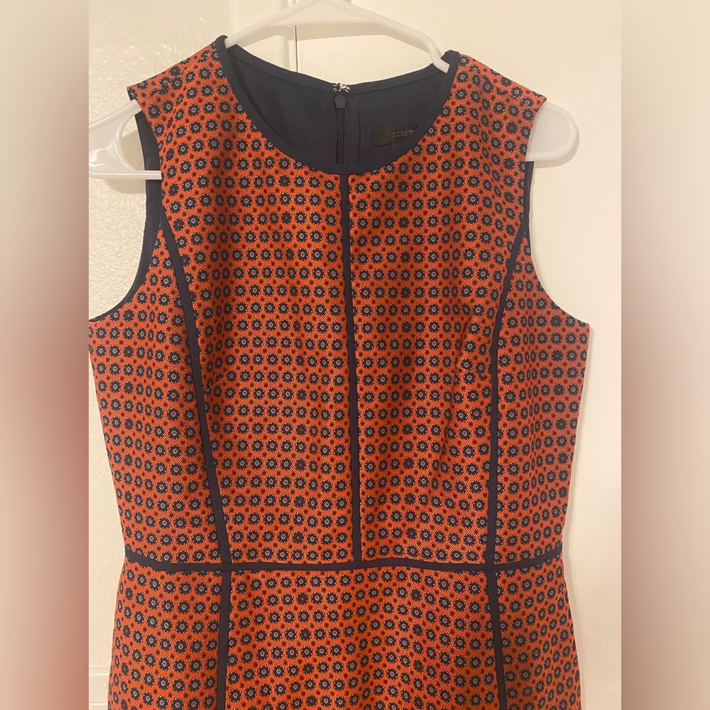 J. Crew Paneled Sheath Dress Red and Navy Geometric Satin Foulard Print - Picture 4 of 9